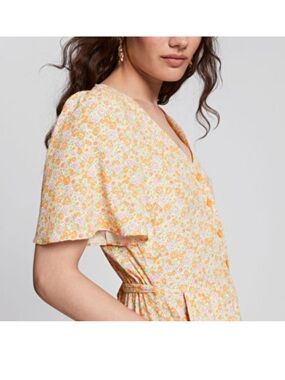 & Other Stories Yellow Floral V-Neck Midi Dress size 6